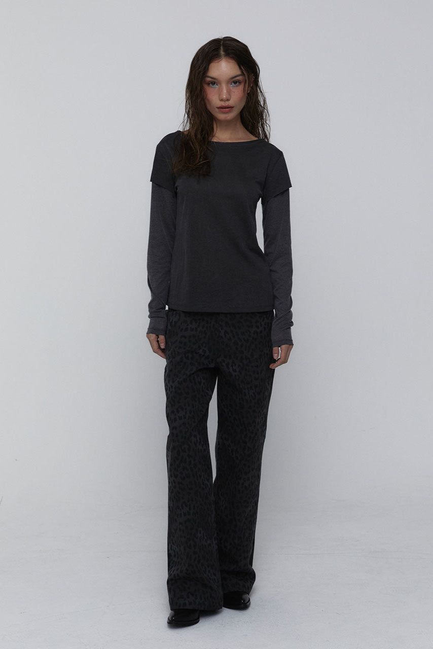 LAYERED LONG SLEEVE TOP_CHARCOAL
