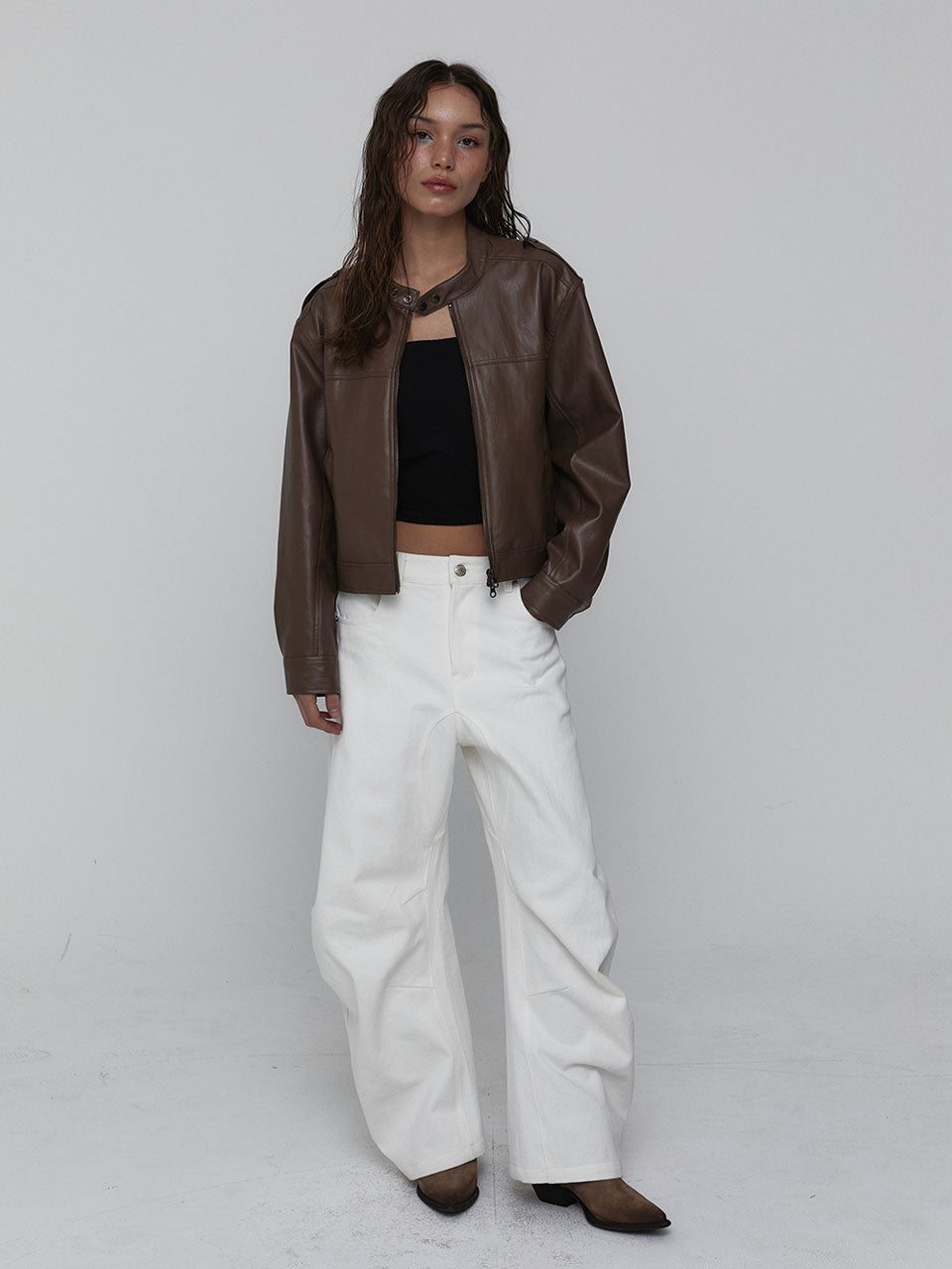 LEATHER BIKER JACKET_MOCHA MOUSSE