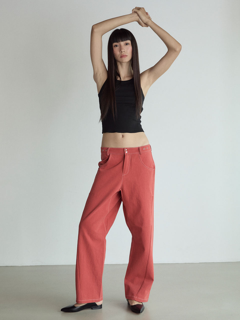 STITCH LOWRISE COTTON PANTS_RED