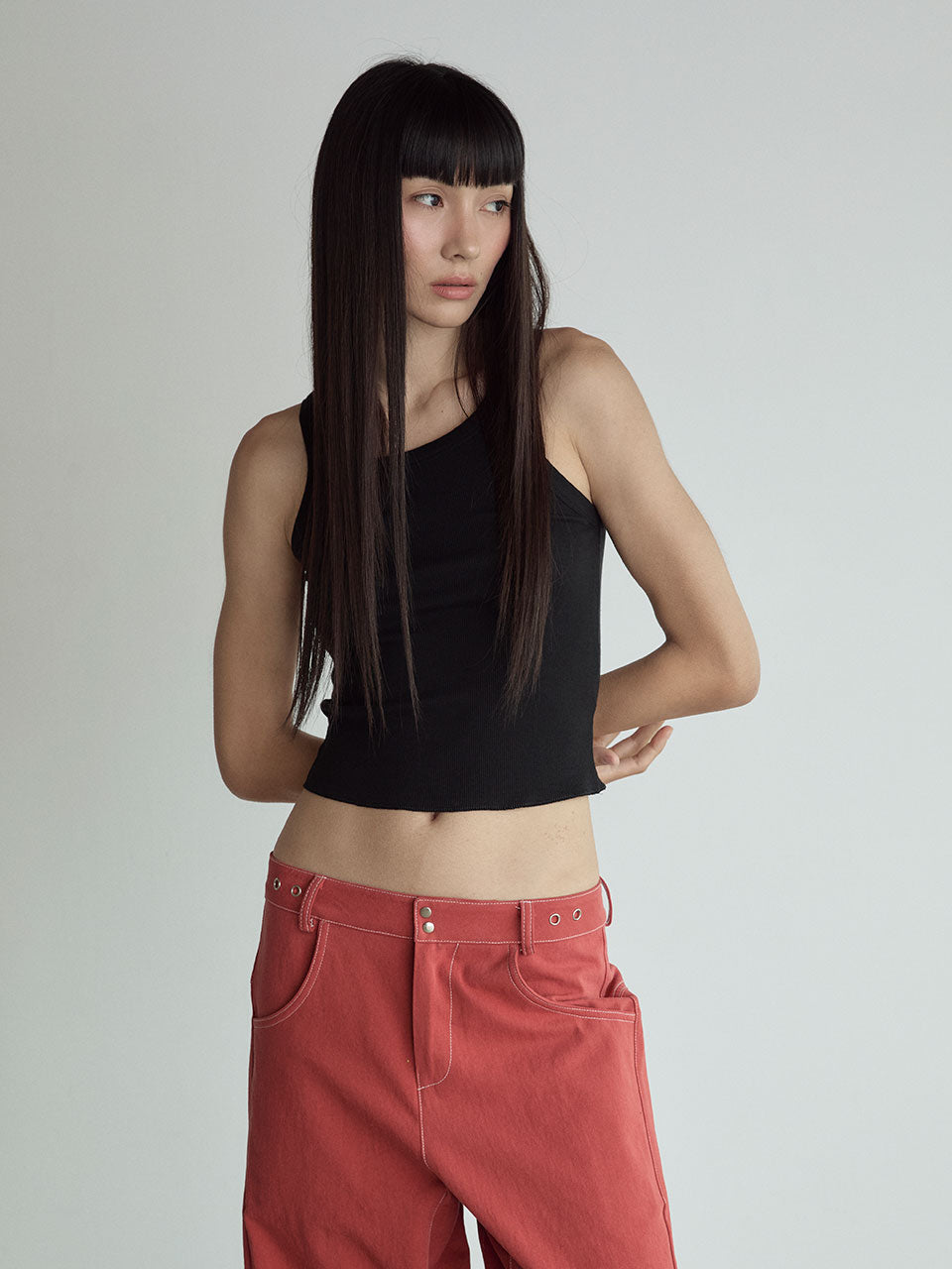 STITCH LOWRISE COTTON PANTS_RED