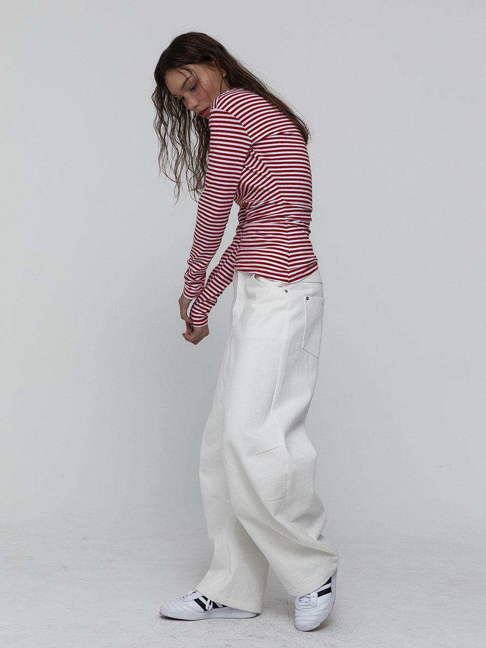 SIDE SHIRRING STRIPE TOP_RED