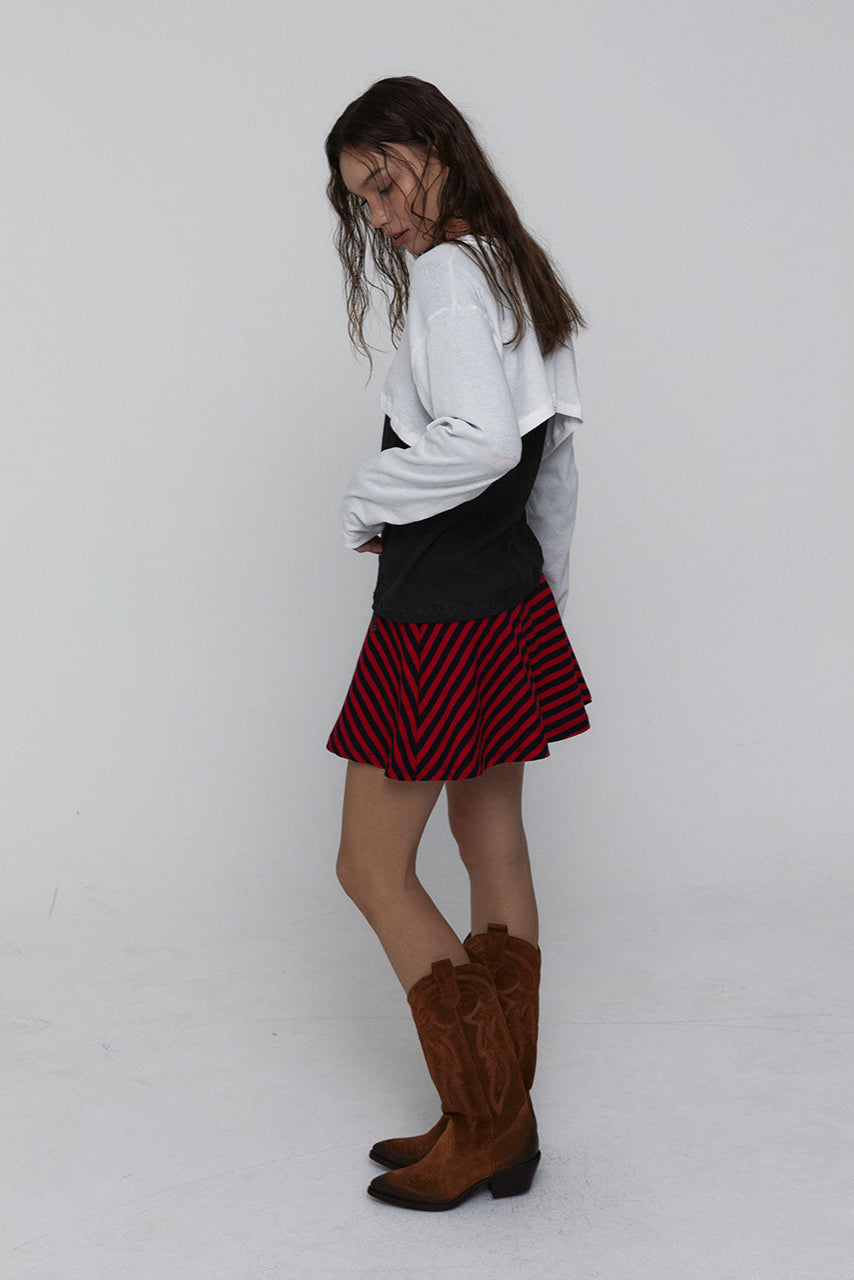 STRIPED MINI SKIRT_RED
