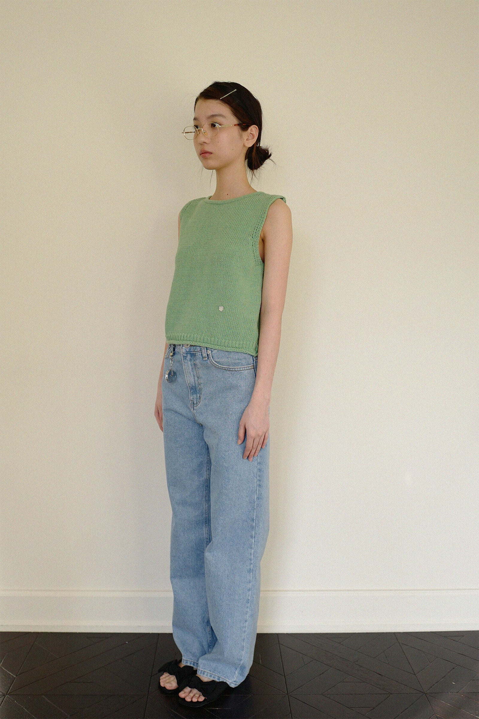 MOUI RIBBON STRAP OPEN VEST _GREEN