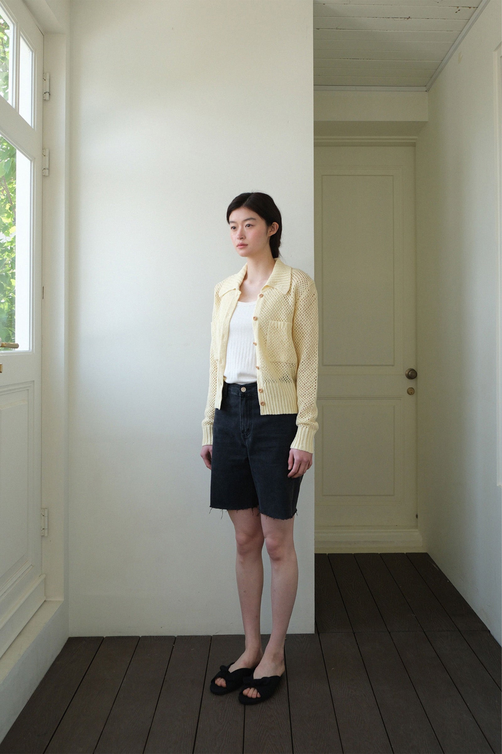CARDIGAN AJOURÉ AVEC COL ET POCHES MOUI_JAUNE