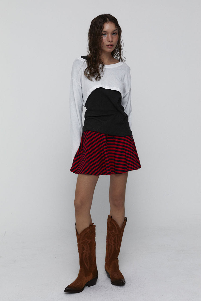 STRIPED MINI SKIRT_RED