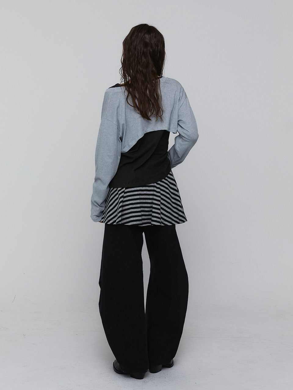 STRIPED MINI SKIRT_CHARCOAL