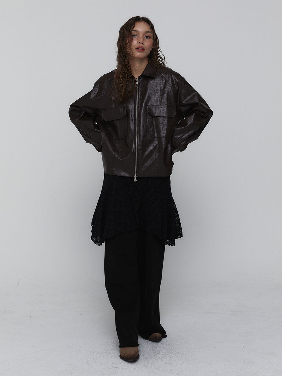 ECO LEATHER BOMBER JACKET_BROWN