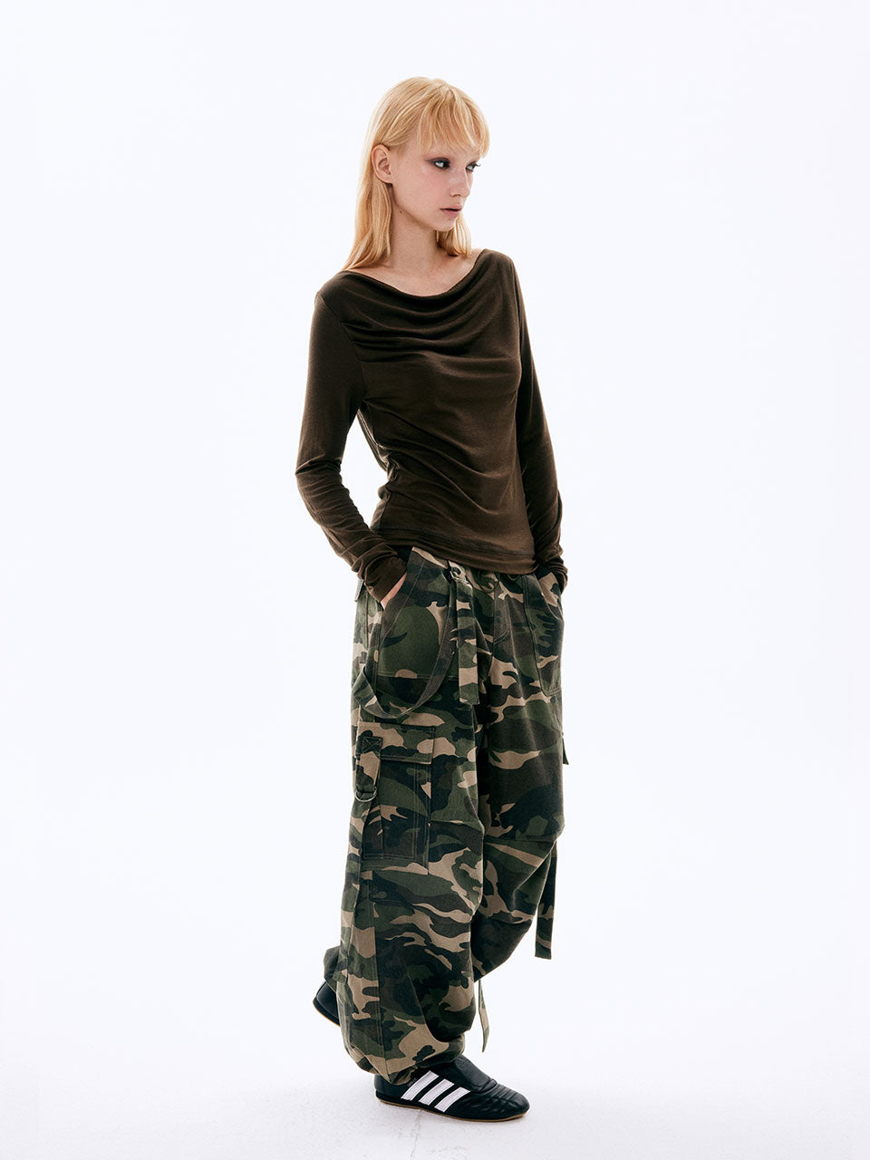 DRAPE HOOD TOP_BROWN