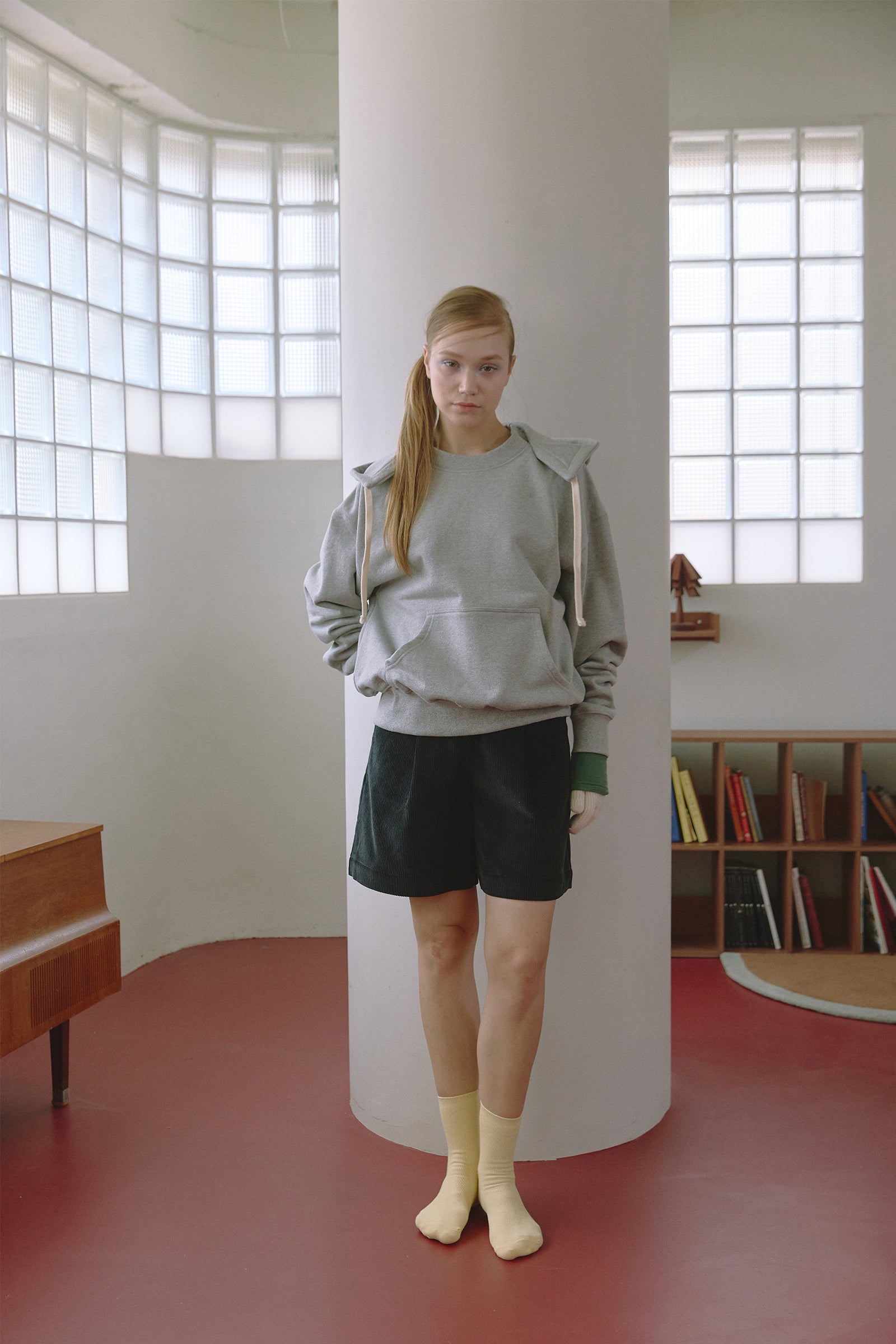 HOODIE OVERSIZE À CAPUCHE DÉTACHABLE EN COTON_GRIS