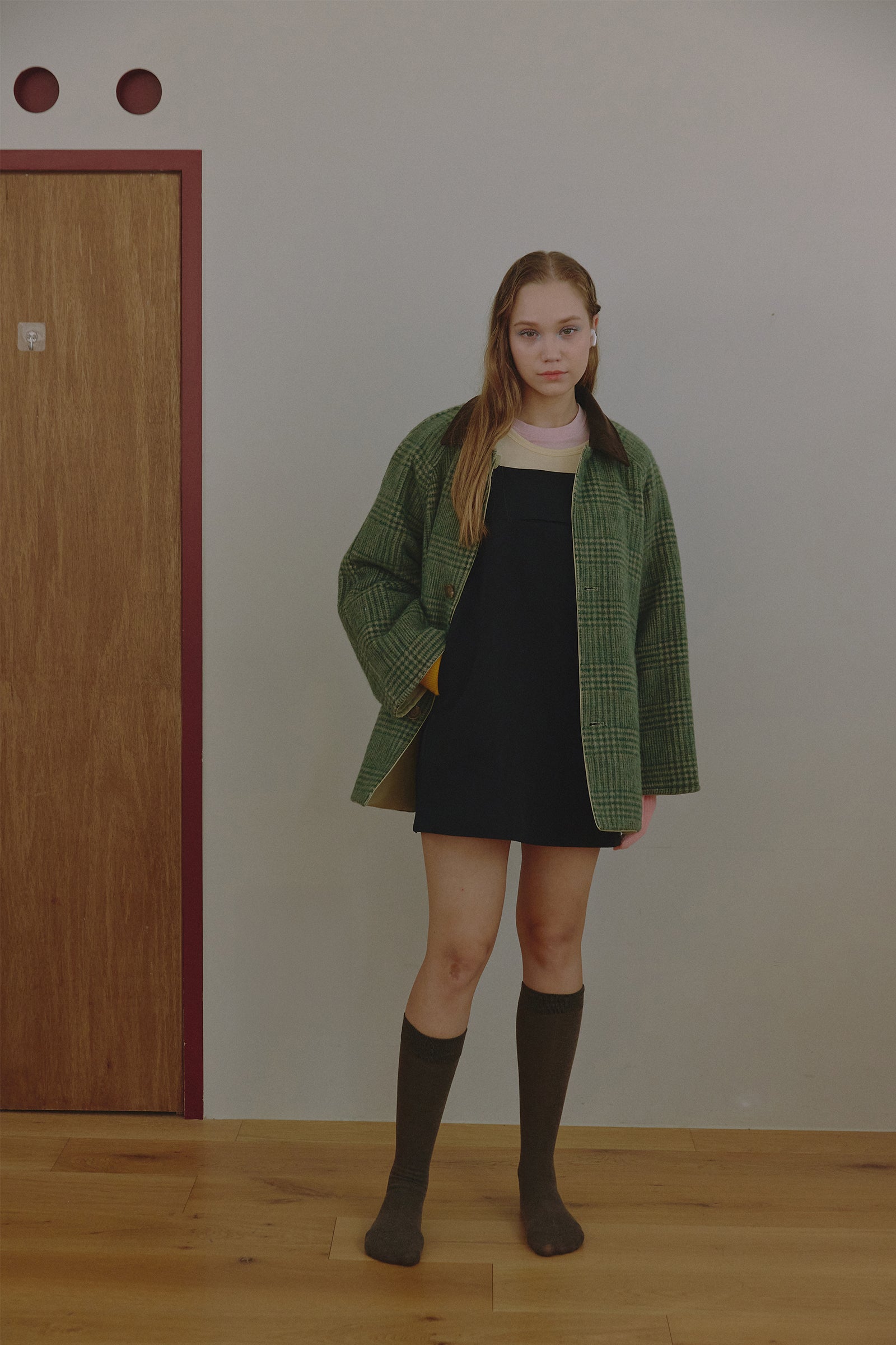MANTEAU MI-LONG RÉVERSIBLE EN LAINE ET COTON_VERT