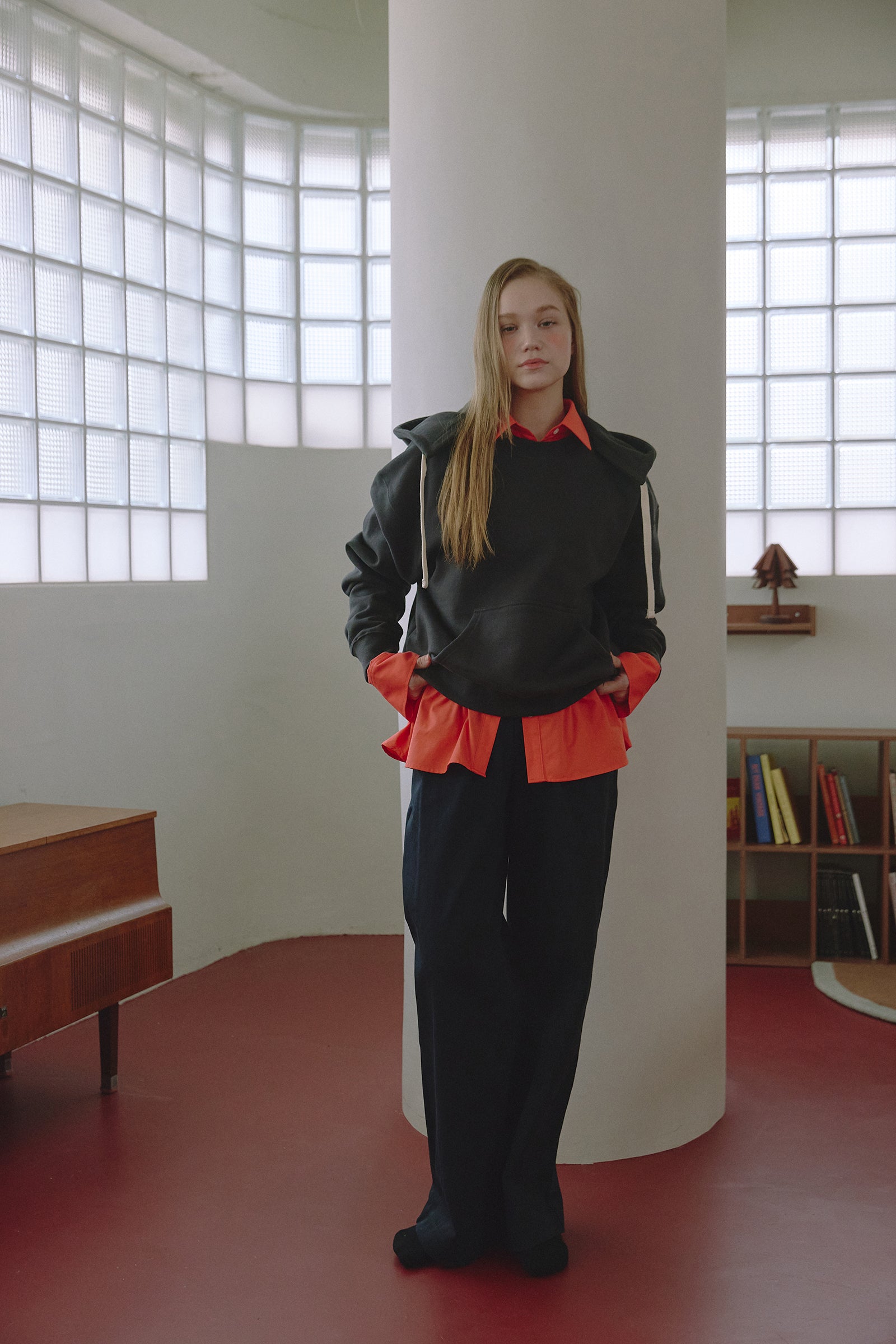 HOODIE OVERSIZE À CAPUCHE DÉTACHABLE EN COTON_CHARBON