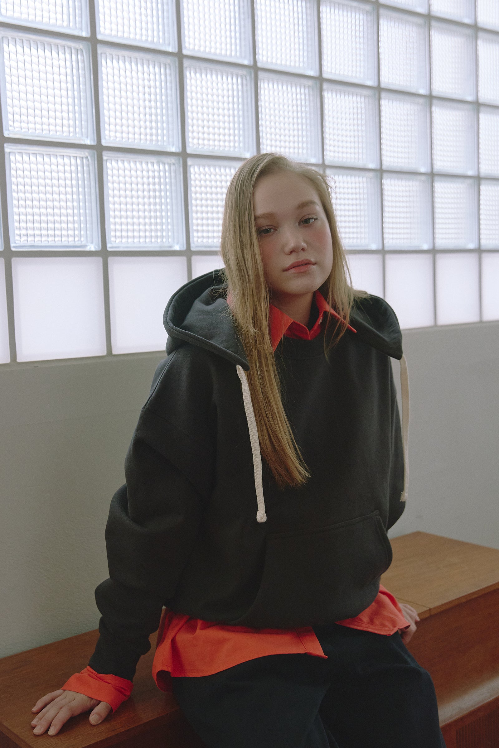 HOODIE OVERSIZE À CAPUCHE DÉTACHABLE EN COTON_CHARBON
