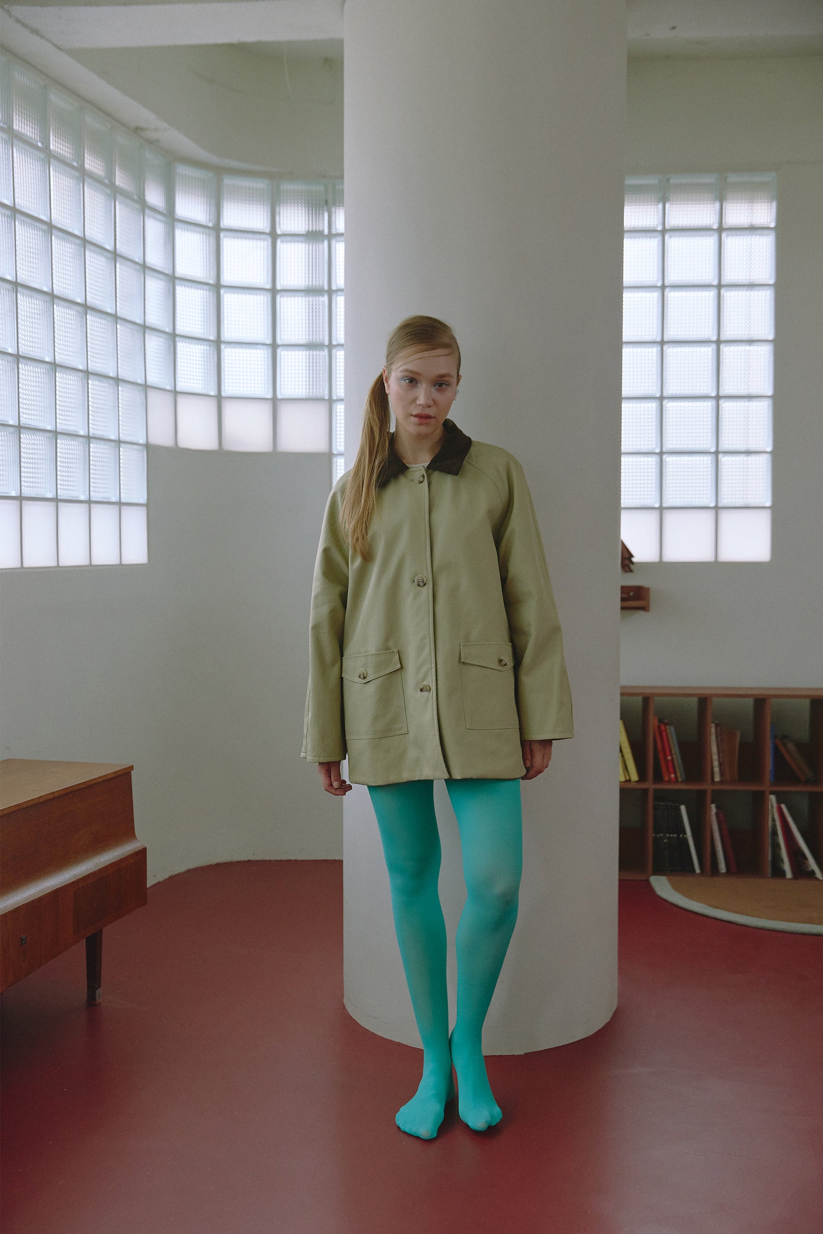 MANTEAU MI-LONG RÉVERSIBLE EN LAINE ET COTON_VERT