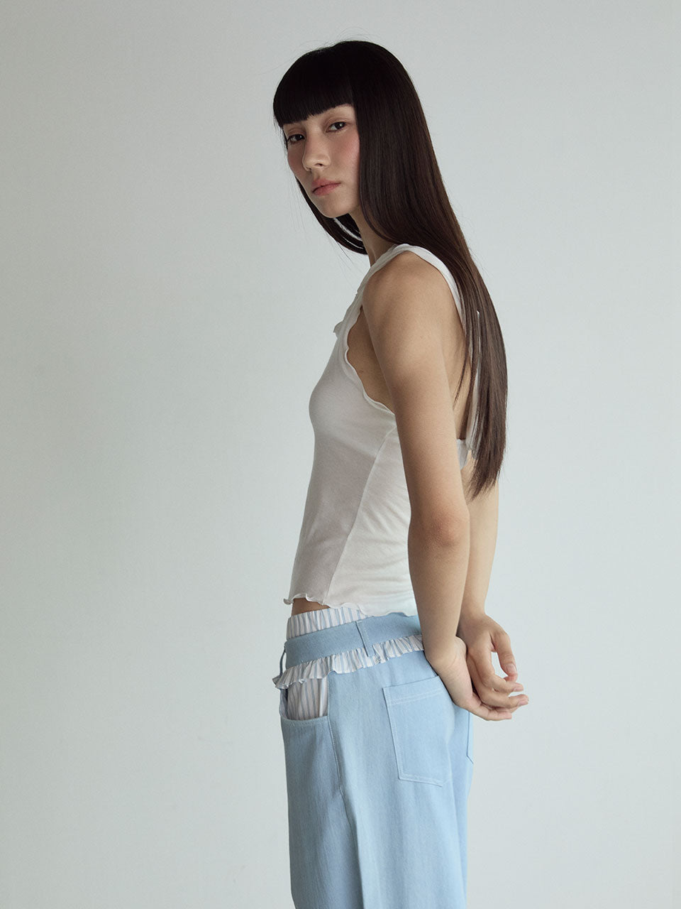 FRILL BLOCK PANTS_BLEU CLAIR