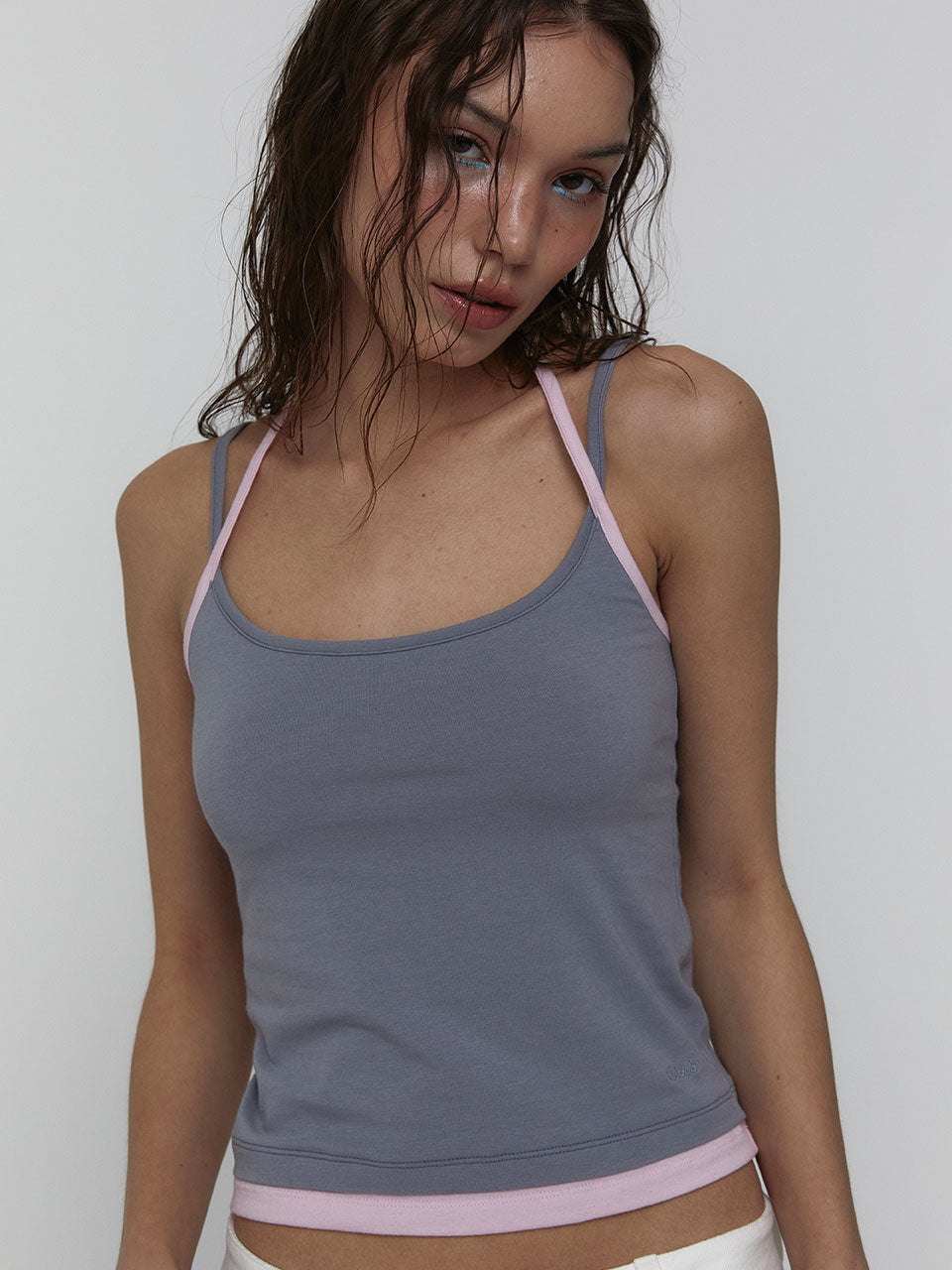 LAYERED HALTER TOP_GREY