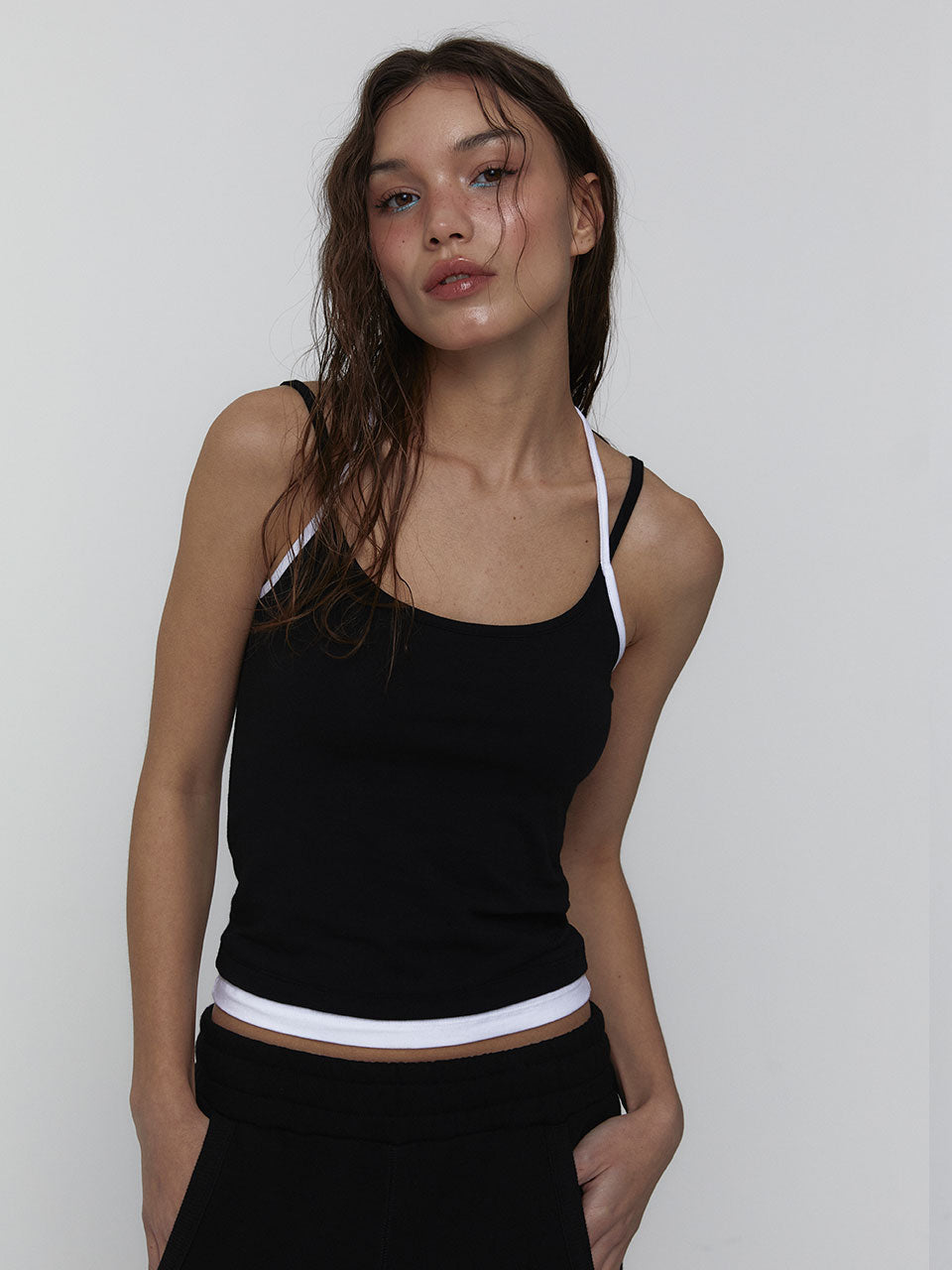 LAYERED HALTER TOP_BLACK