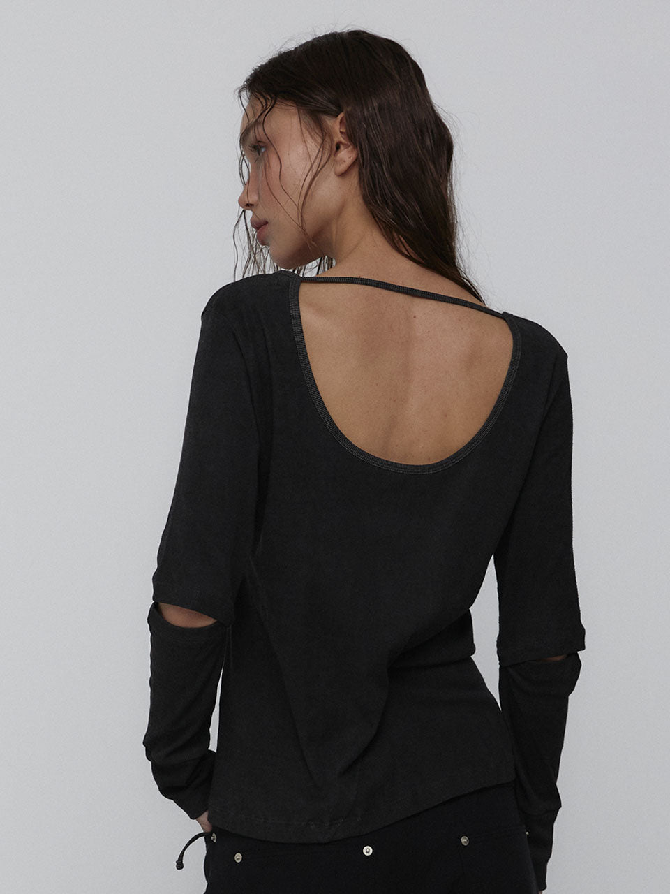SLIT SLEEVE TOP_CHARCOAL
