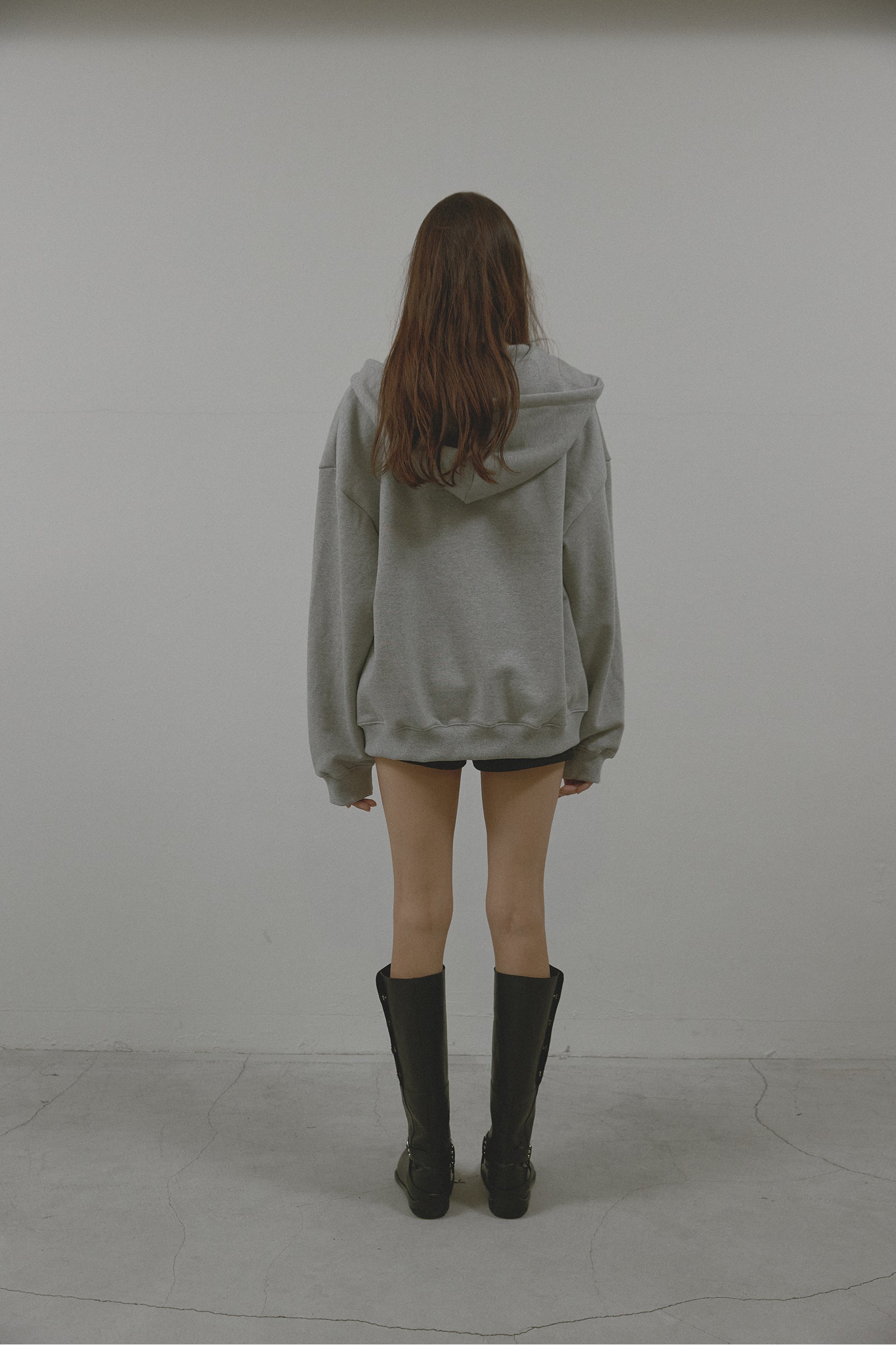 FLOWER HOOD ZIP UP_MELANGE GRAY
