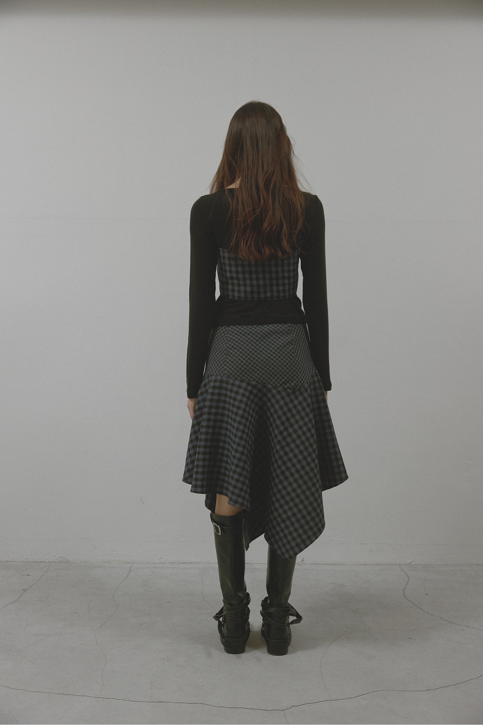 CHECK UNBALANCE HOOL SKIRT_NAVY