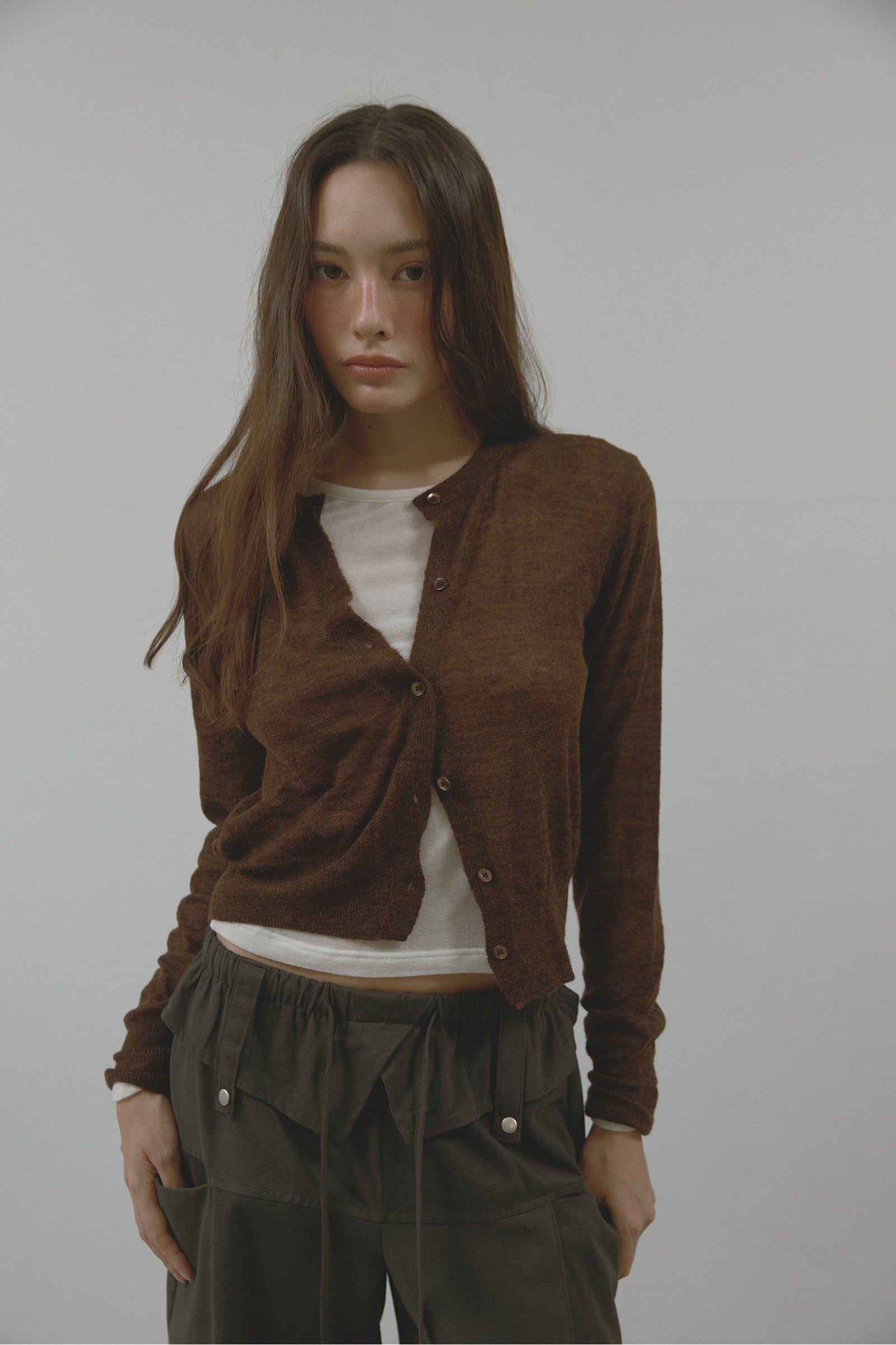 MOHAIR WOOL CARDIGAN_BROWN