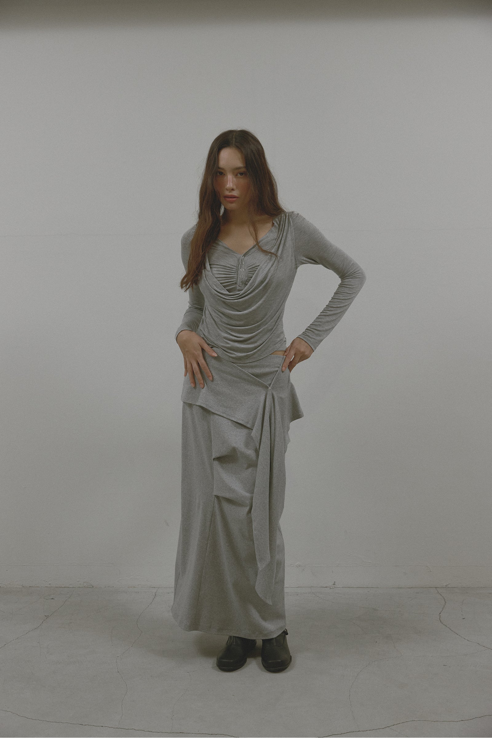 TUK WRAP SKIRT_MELANGE GREY