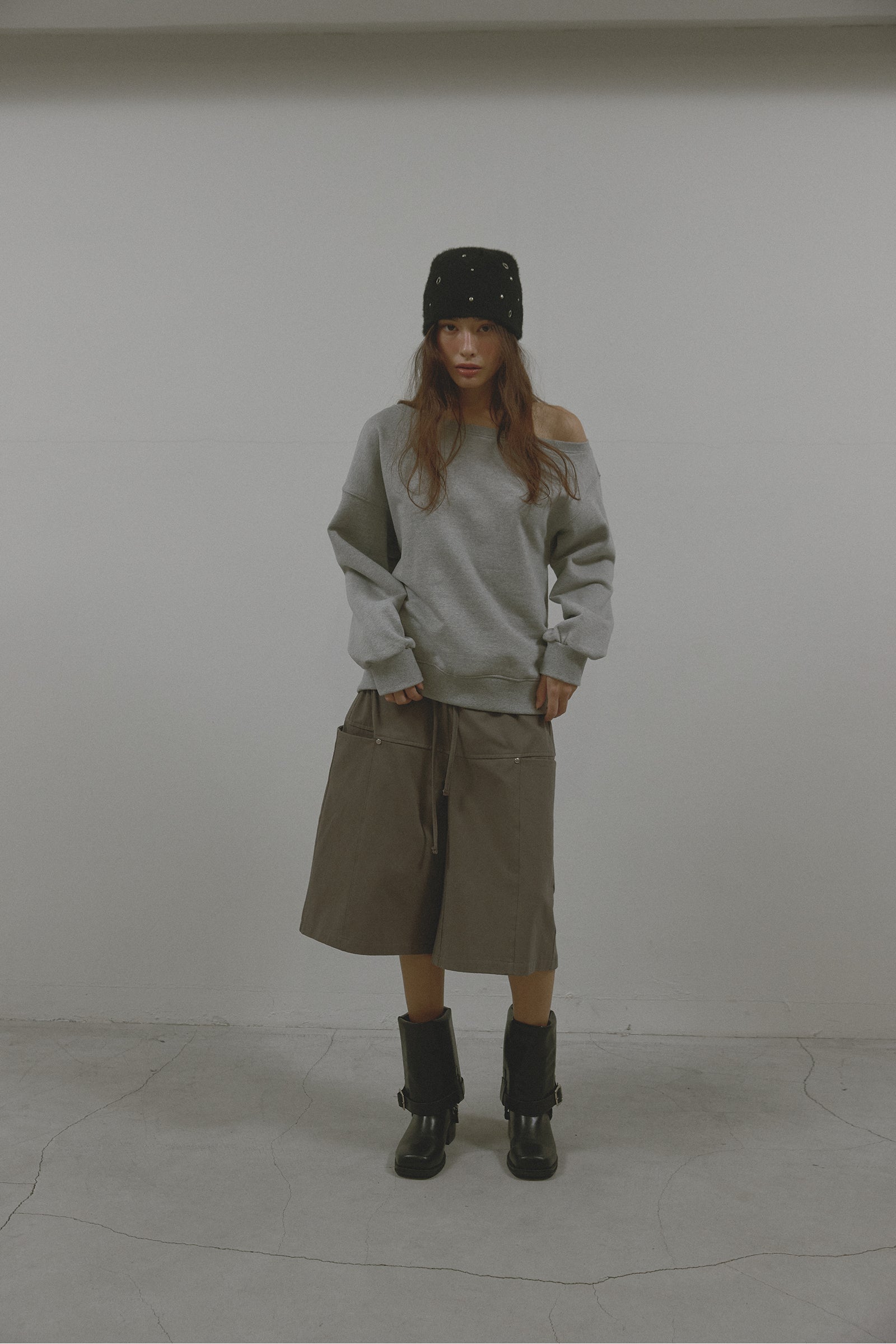 AS BASIC ONE SHOULDER SWEATSHIRT_MELANGE GRAY