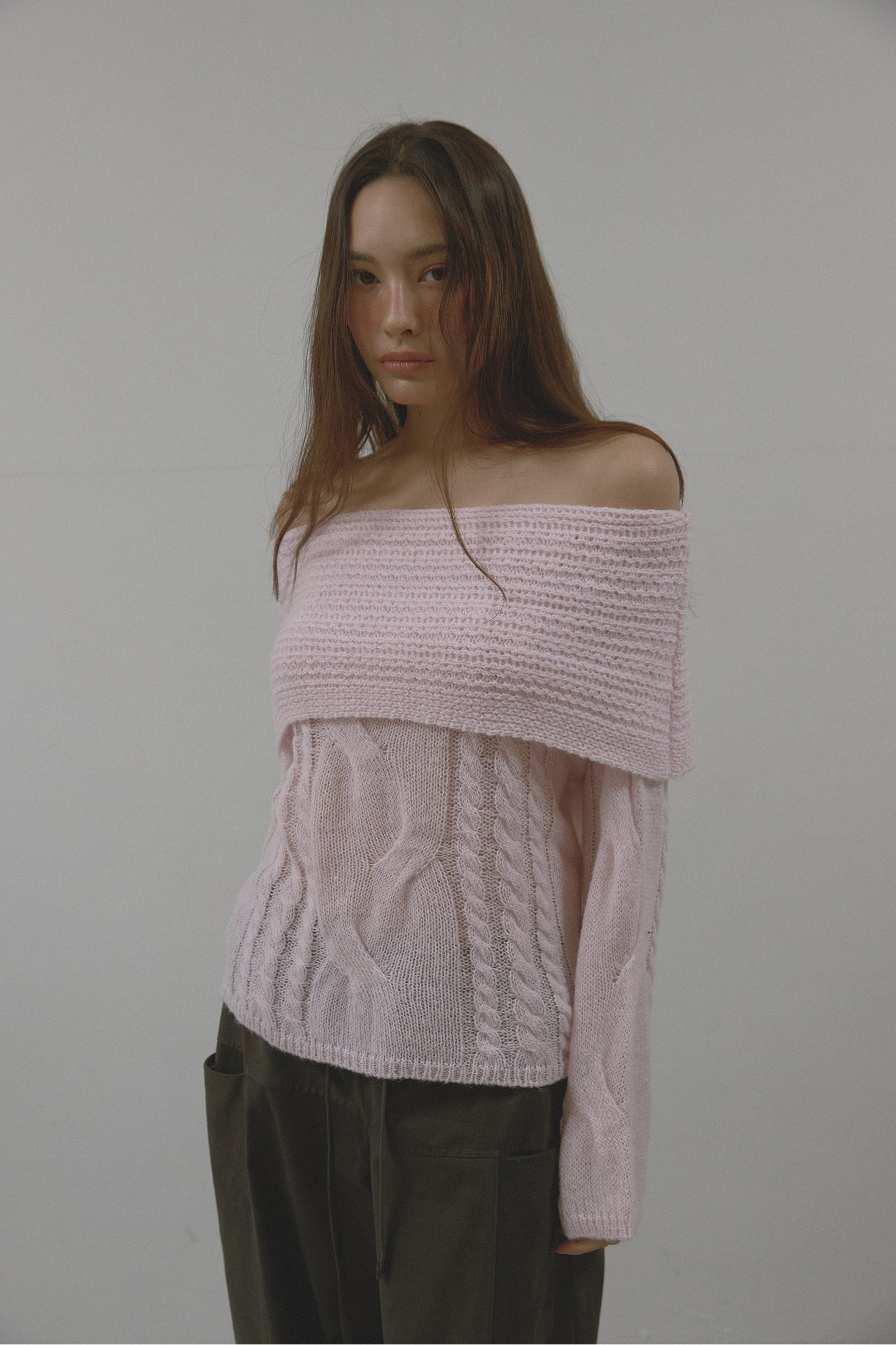 ALPACA TWIST OFF SHOULDER KNIT_PINK