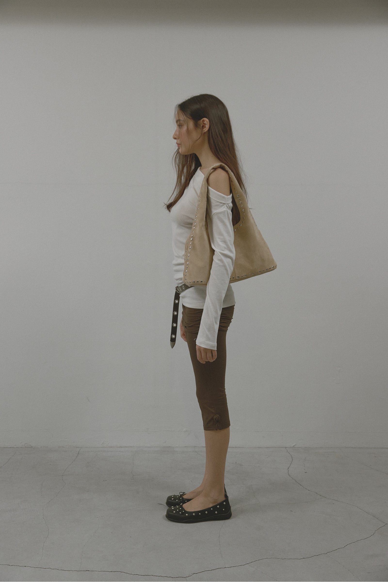 REAL SUEDE BOHO STUD BAG_BEIGE