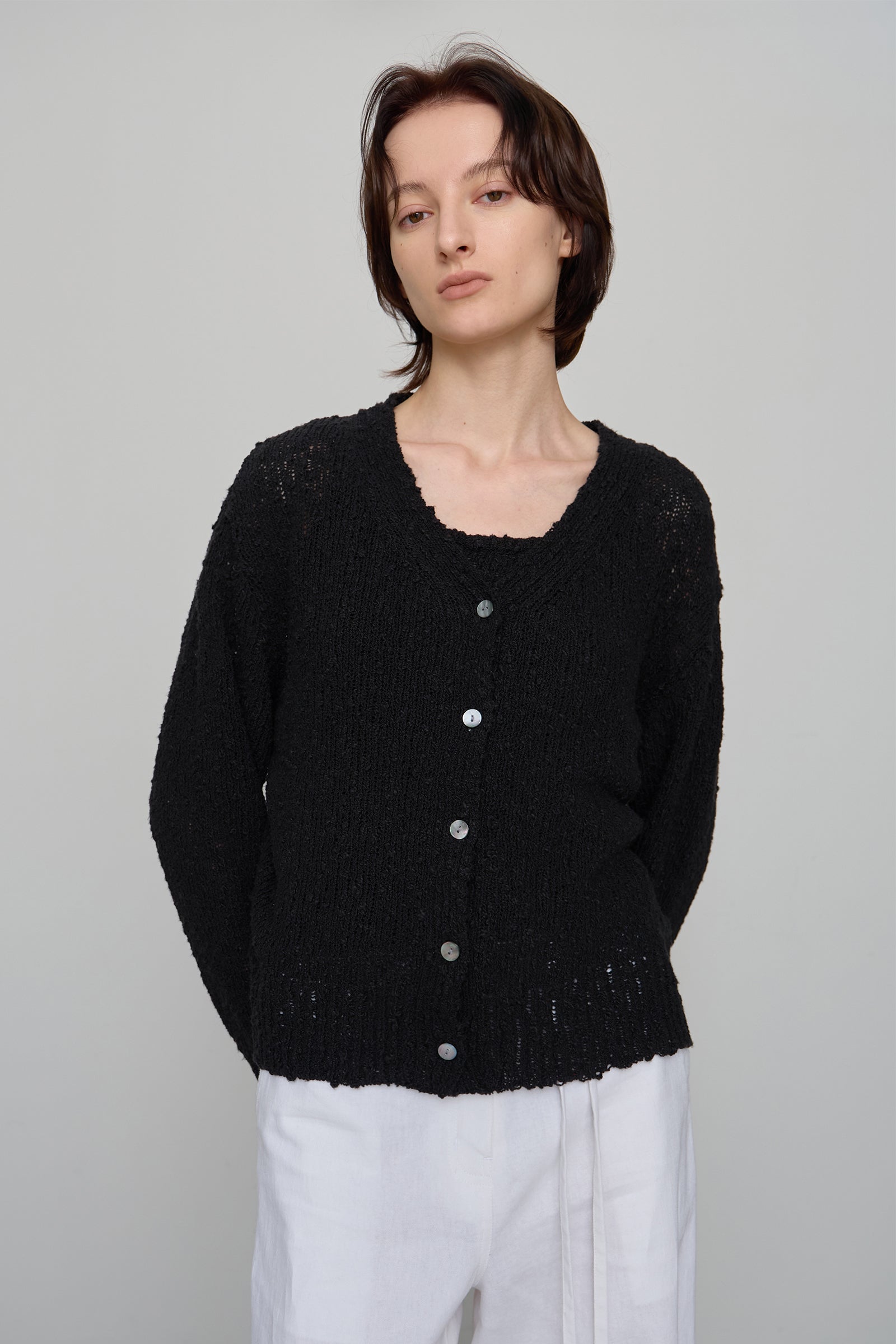 COTTON BUBBLE CARDIGAN_BLACK