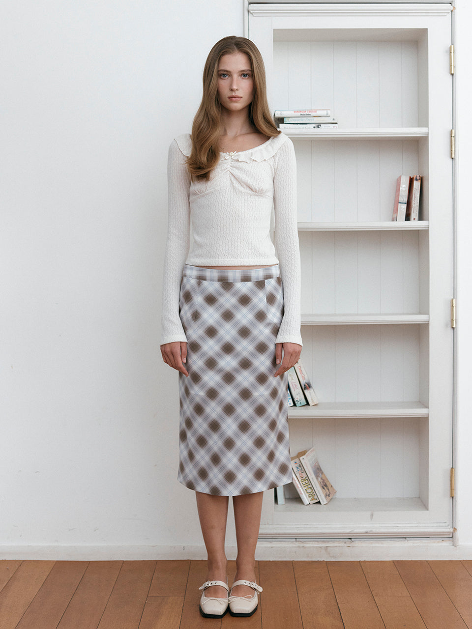 CHECK BIAS SKIRT_BEIGE