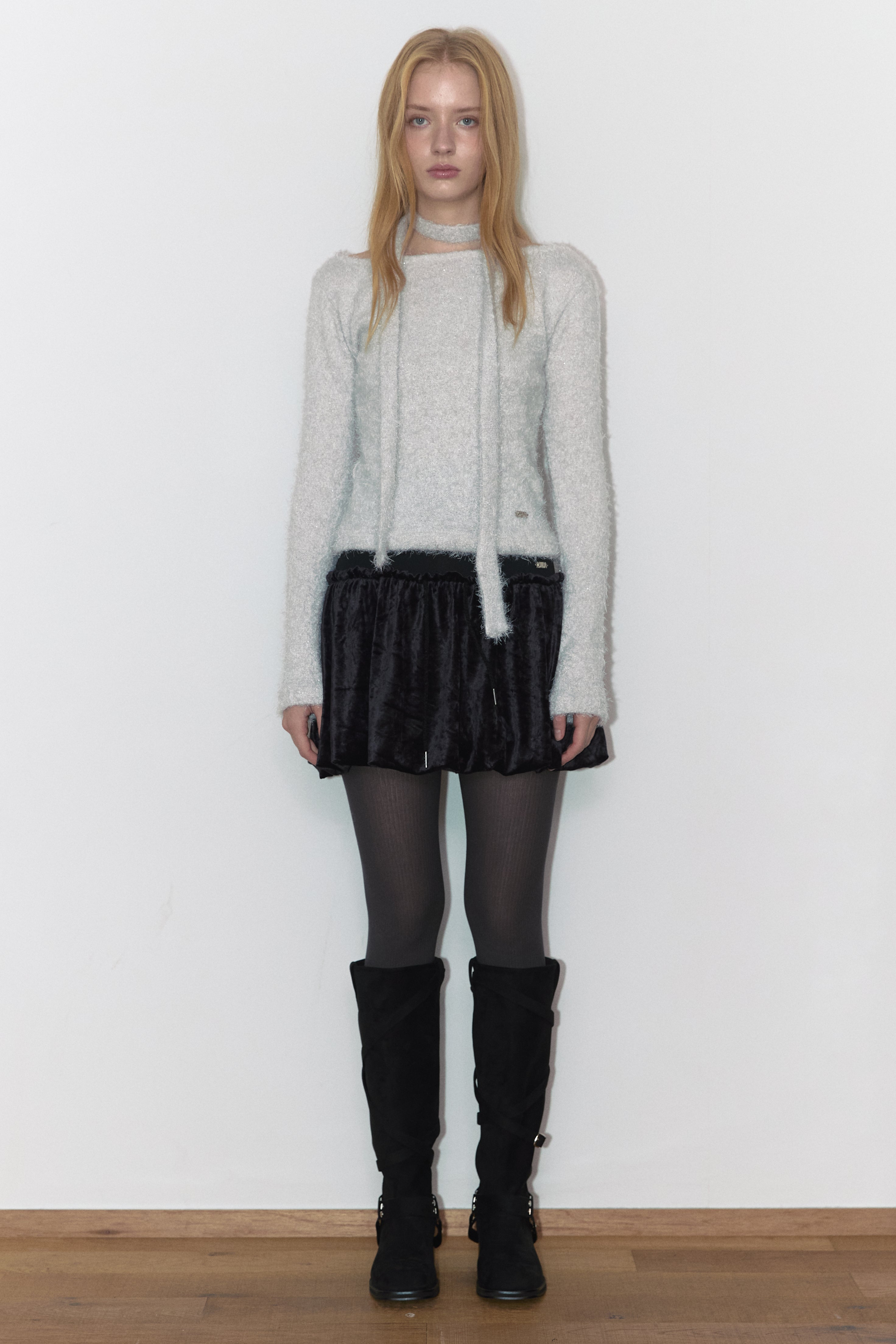 VELOUR BALLOON SKIRT_DARK NAVY