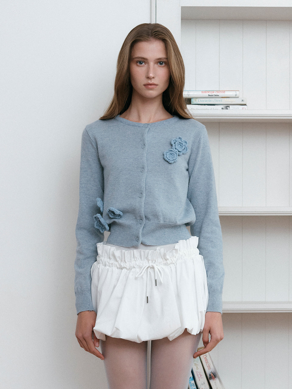 HAND KNITTING FLOWER CARDIGAN_SKY BLUE