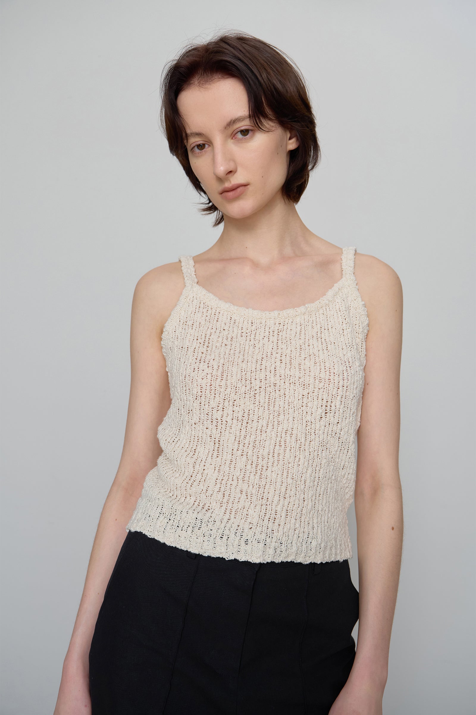 COTTON BUBBLE SLEEVELESS KNIT_CREAM