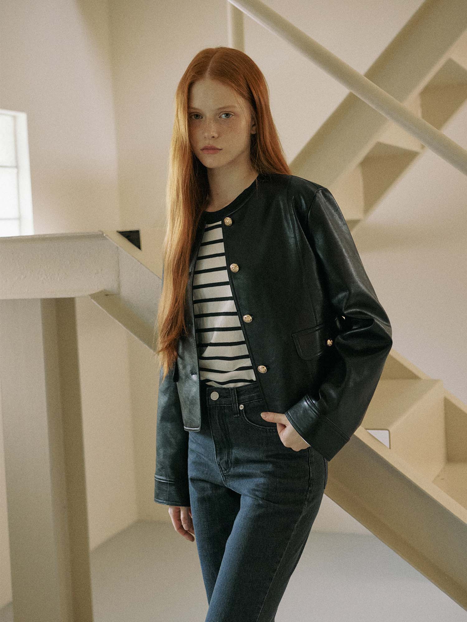 ROUND LEATHER JACKET_BLACK