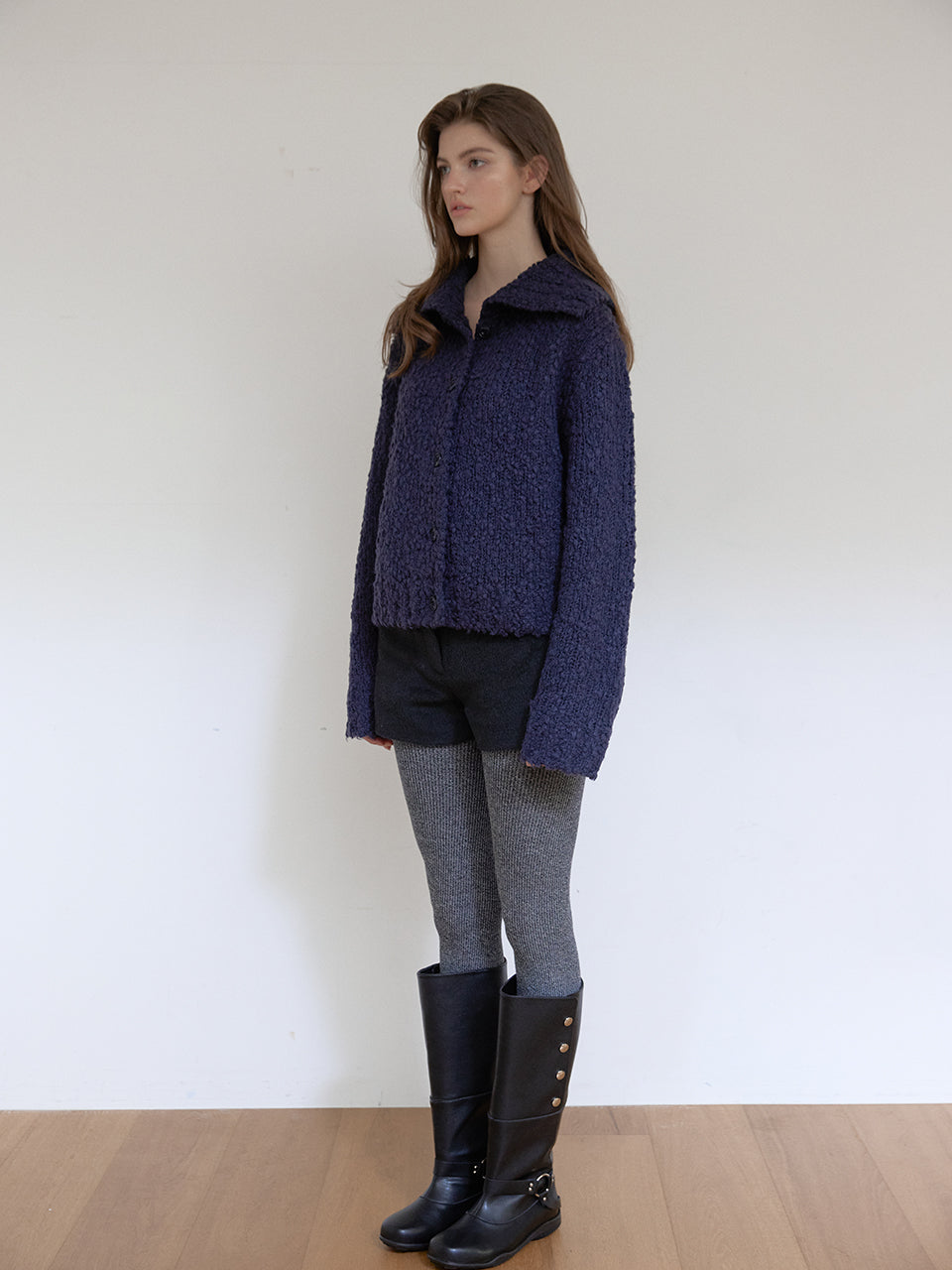 COZY CARDIGAN À COL MONTANT_BLEU MARINE