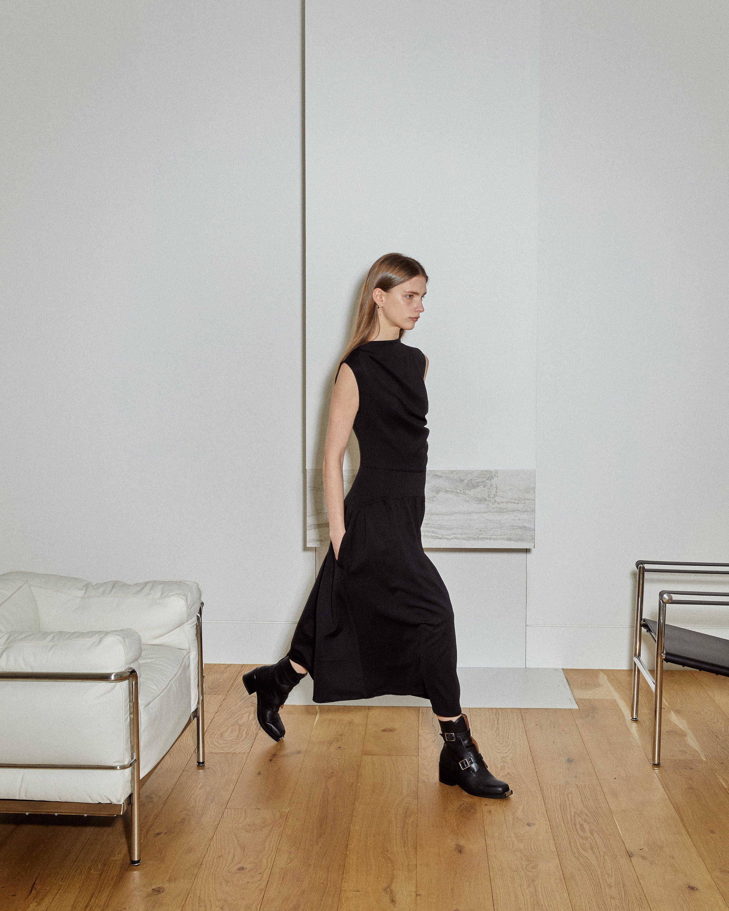 ROBE SLIM DRAPÉE EN JERSEY_NOIR