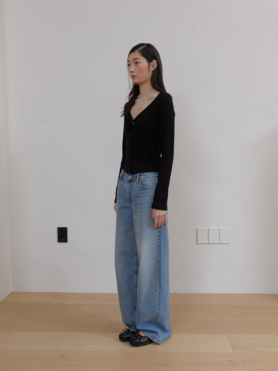 FLOWER SPANGLE CARDIGAN_BLACK