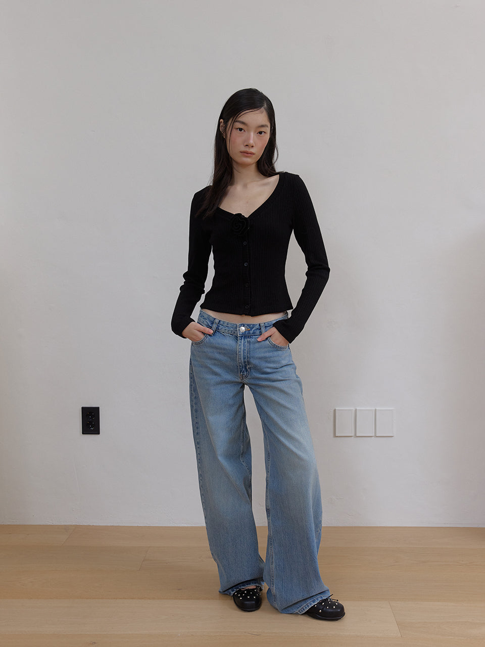 FLOWER SPANGLE CARDIGAN_NOIR