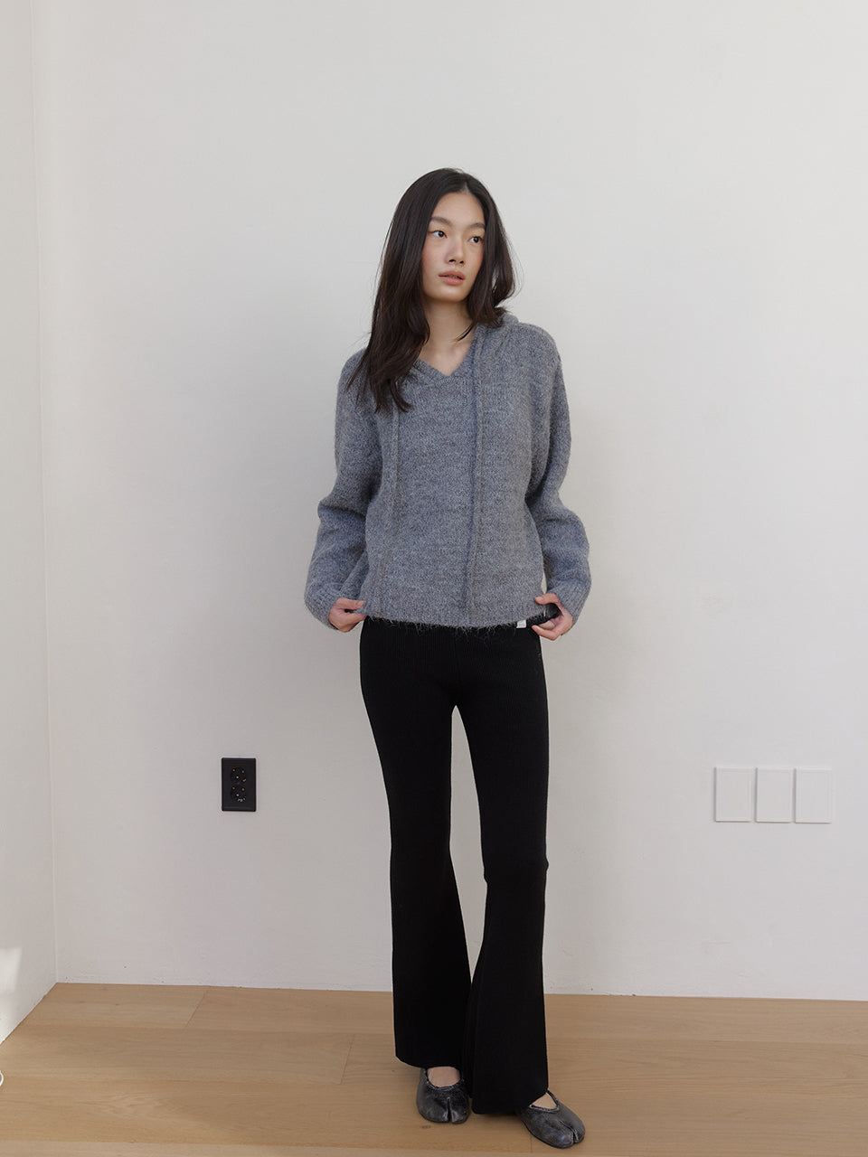 AS BASIC WOOL KNIT HOODY_CHARCOAL