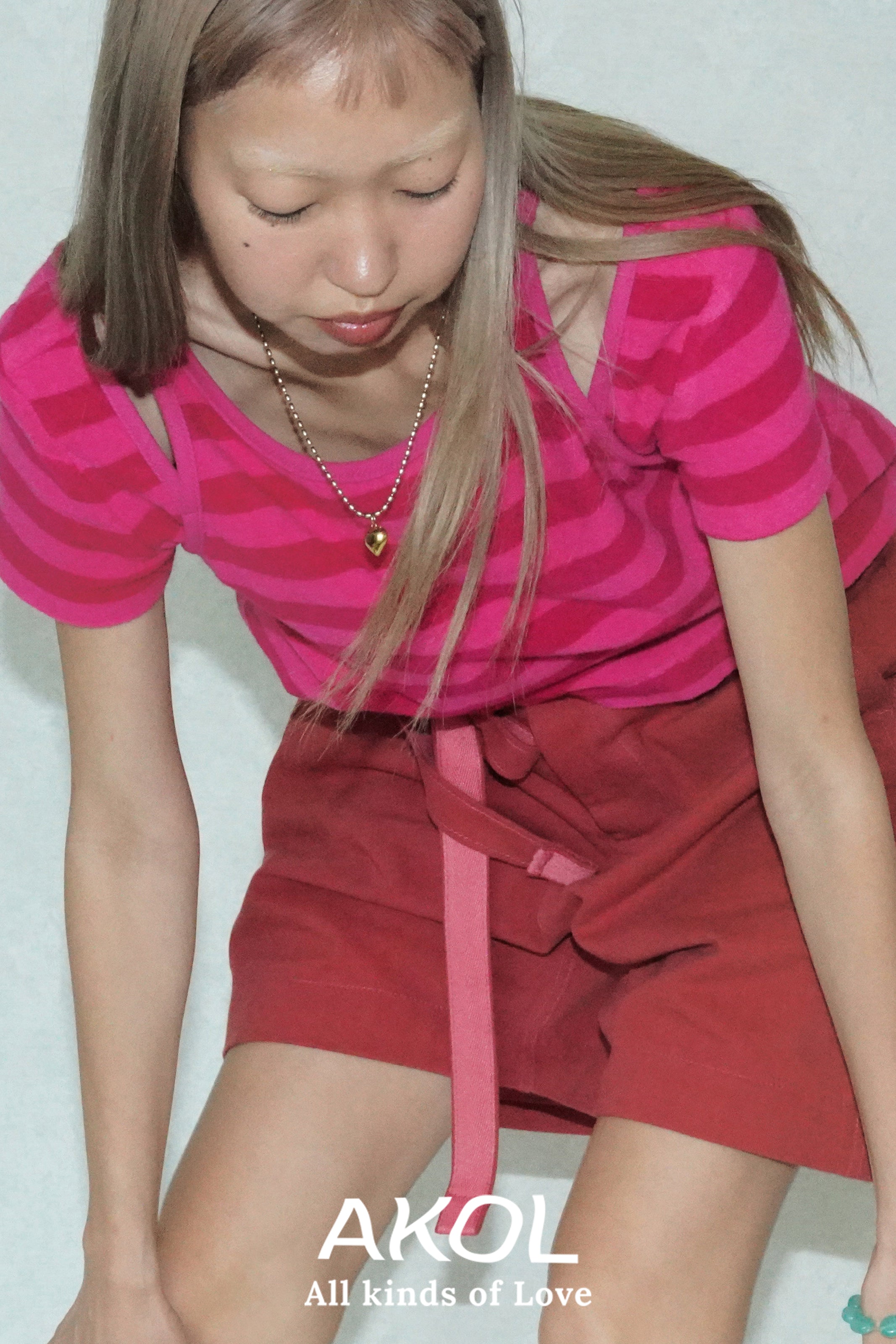 STRIPE TERRY SLIT TOP_PINK