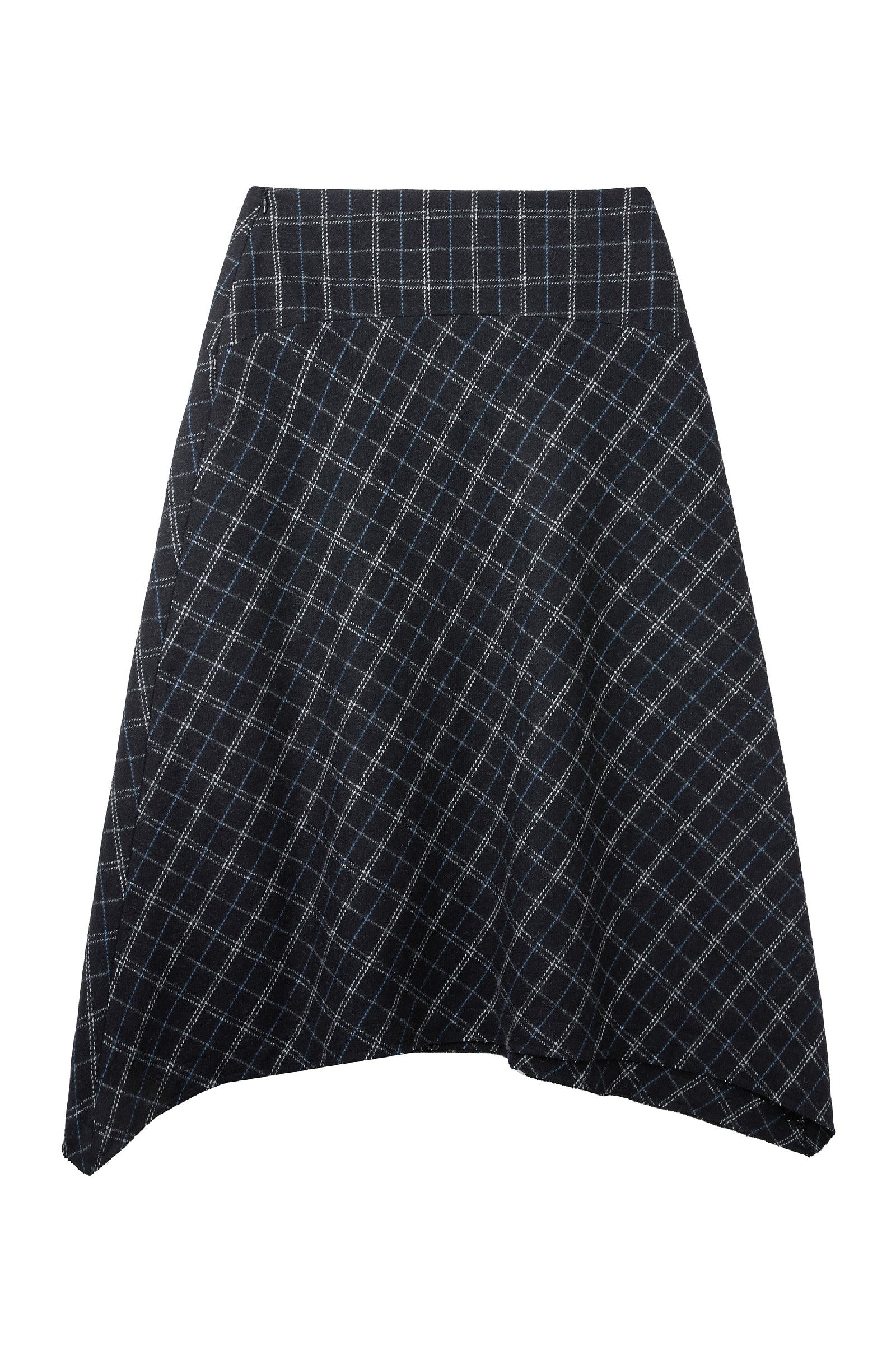 CHECK ASYMMETRICAL FLARED SKIRT_BLACK