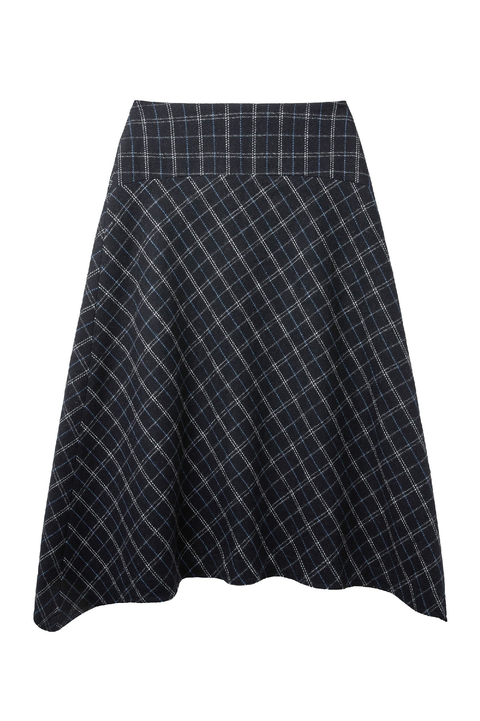 CHECK ASYMMETRICAL FLARED SKIRT_BLACK