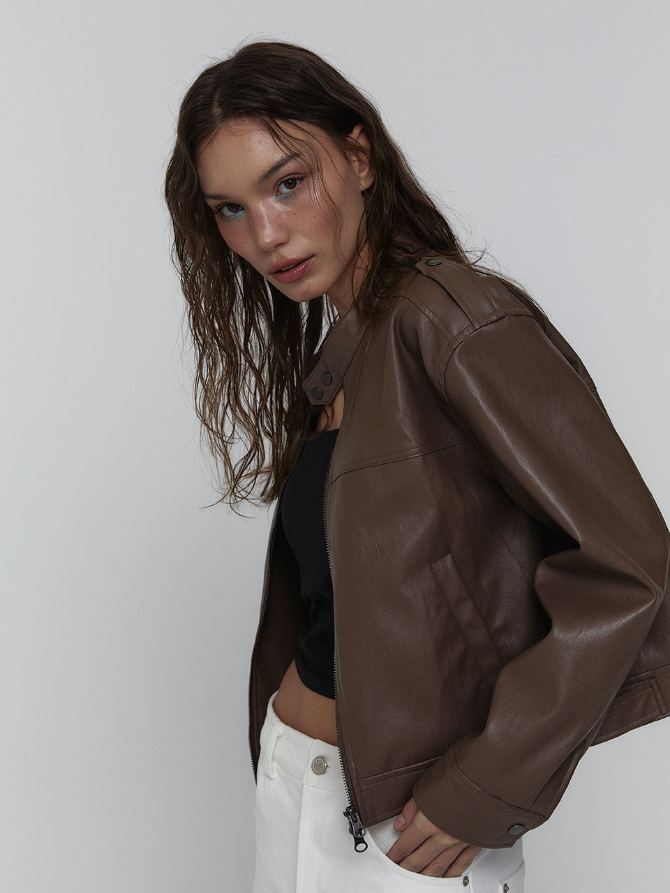 LEATHER BIKER JACKET_MOCHA MOUSSE
