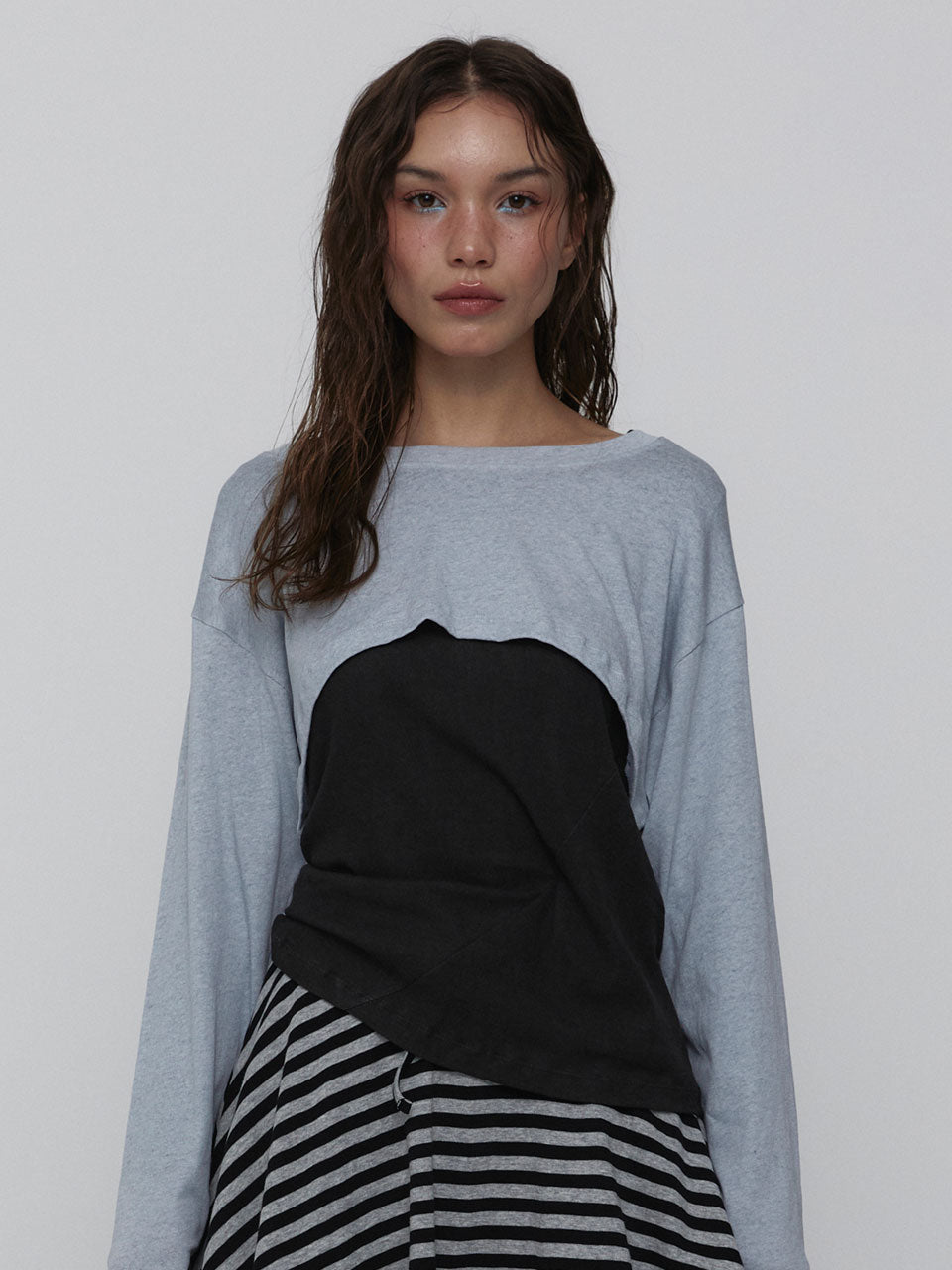STRIPED MINI SKIRT_CHARCOAL