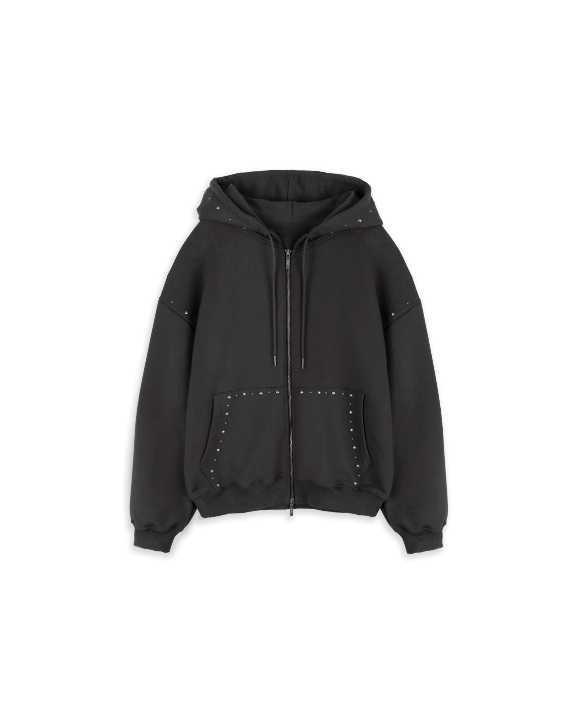 STUD HOOD ZIP-UP_CHARCOAL