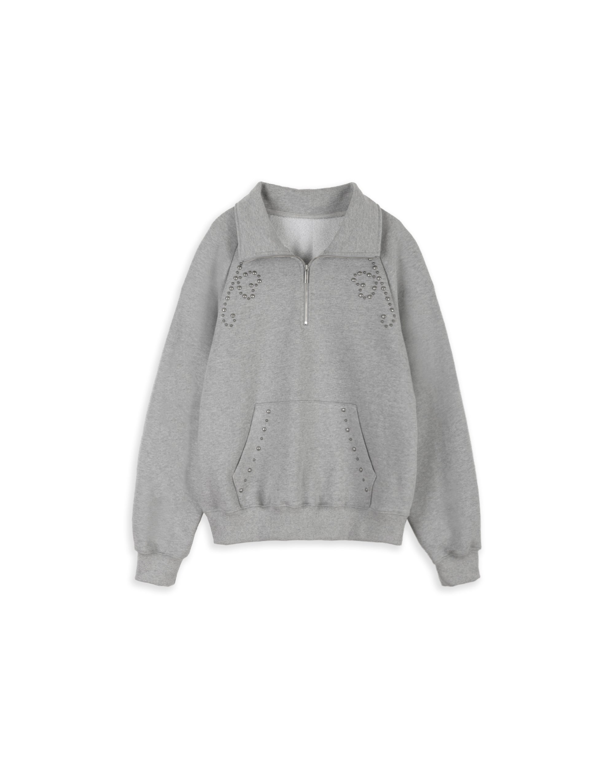HEART STUD HALF ZIP-UP_MELANGE GRAY