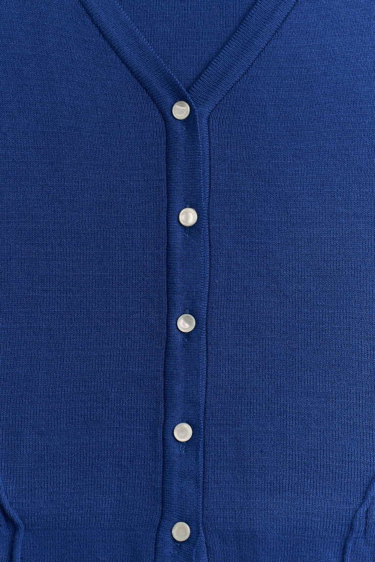 CARDIGAN À COUTURES BRUTES_BLEU