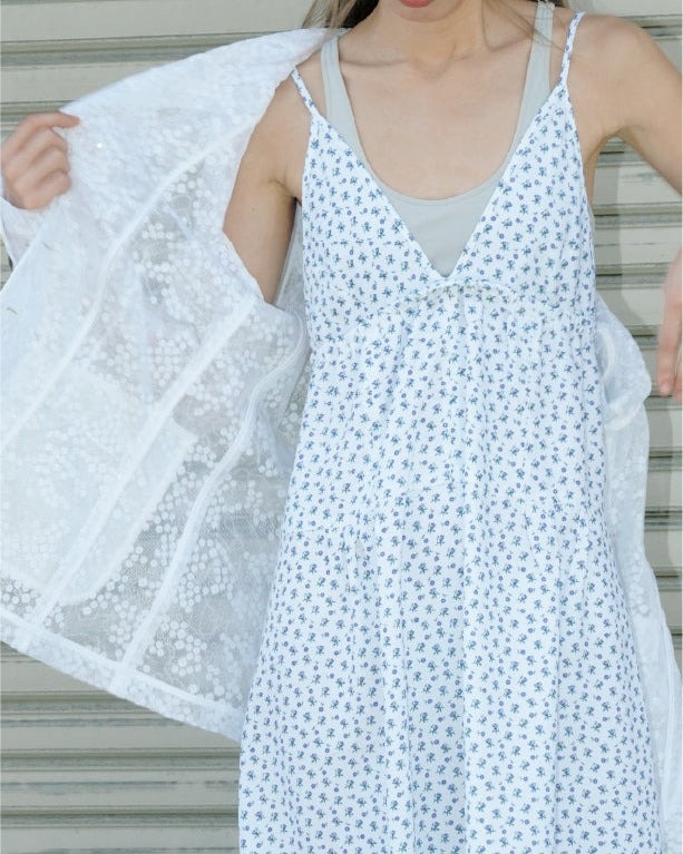 FLOWER TRIANGLE STRING DRESS_WHITE