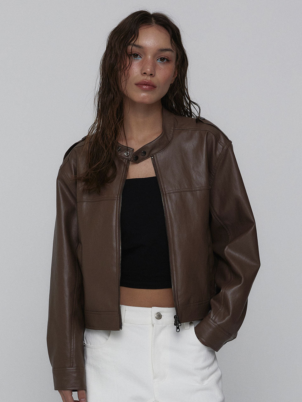LEATHER BIKER JACKET_MOCHA MOUSSE