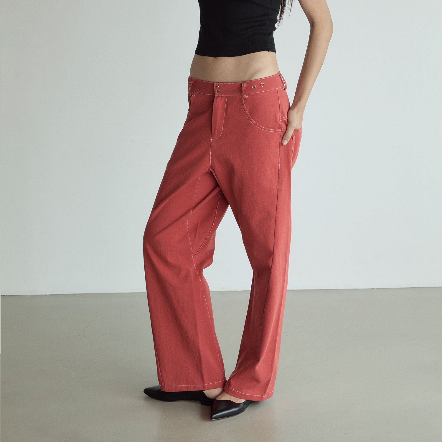 STITCH LOWRISE COTTON PANTS_RED